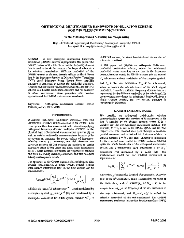 (PDF) Orthogonal multicarrier bandwidth modulation scheme for wireless ...