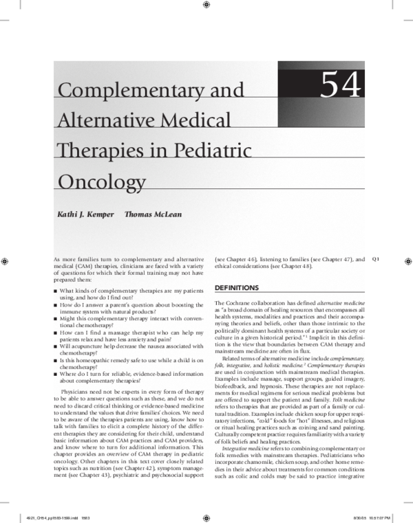 (PDF) Complementary and alternative medical therapies
