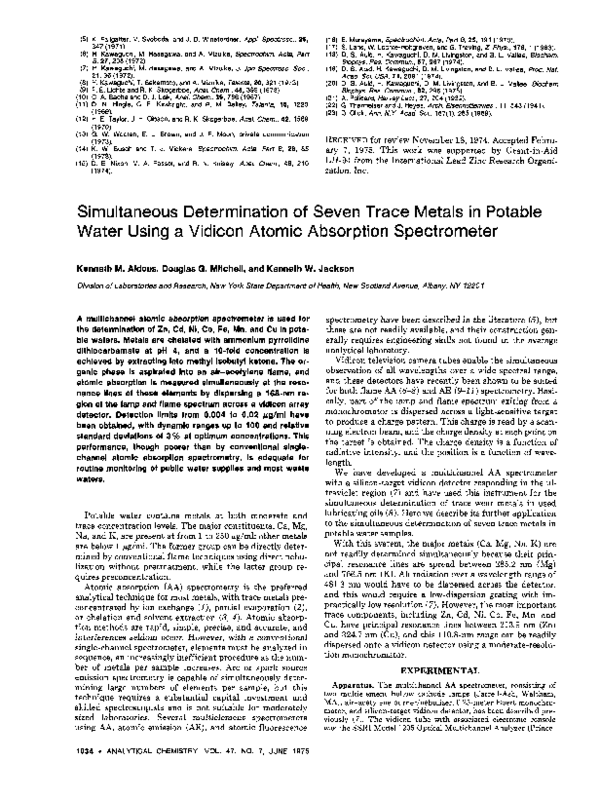 (PDF) Simultaneous determination of seven trace metals in potable water ...
