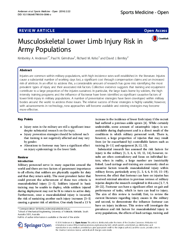 (PDF) Musculoskeletal Lower Limb Injury Risk in Army Populations