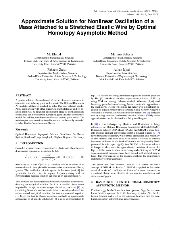 (PDF) Approximate Solution for Nonlinear Oscillation of a Mass Attached ...