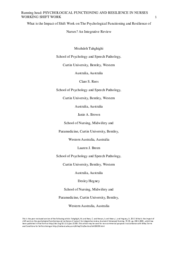 (PDF) What is the impact of shift work on the psychological functioning ...