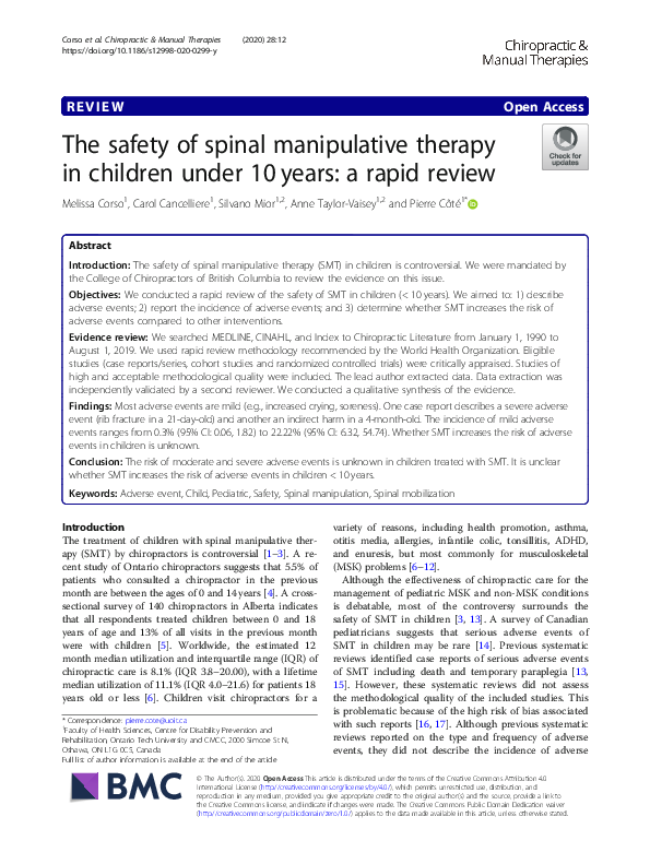 (PDF) The safety of spinal manipulative therapy in children under 10