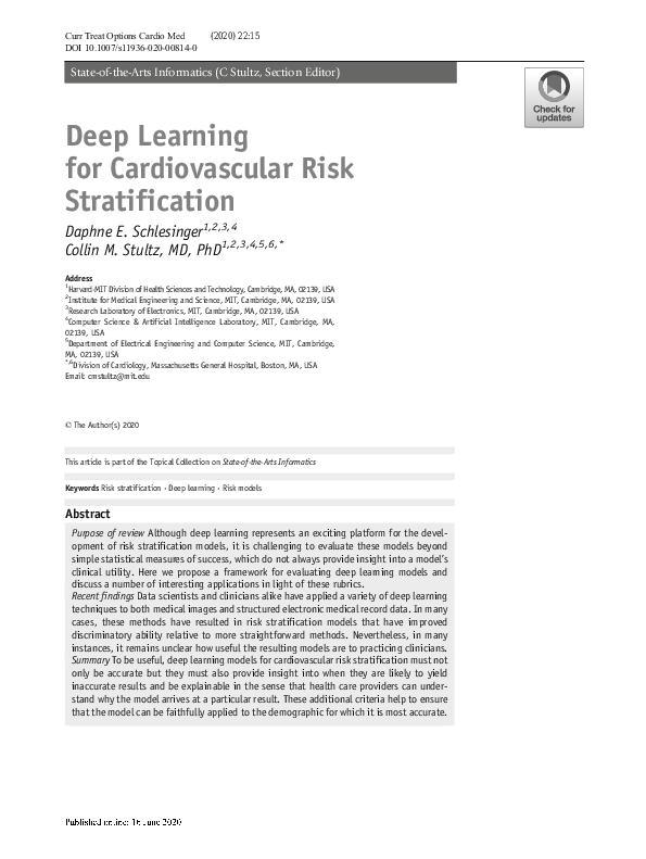 (PDF) Deep Learning for Cardiovascular Risk Stratification