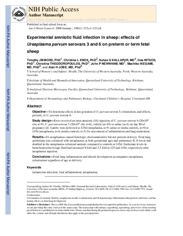 (PDF) Experimental amniotic fluid infection in sheep: Effects of ...