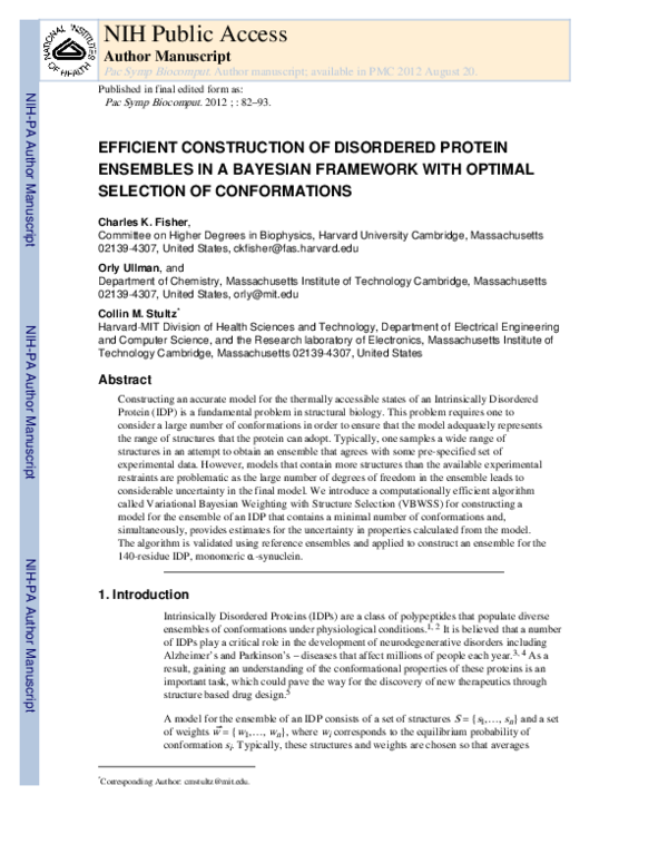 (PDF) Efficient construction of disordered protein ensembles in a ...