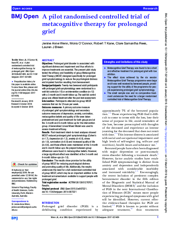 (PDF) A pilot randomised controlled trial of metacognitive therapy for ...