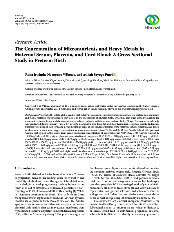 (PDF) The Concentration of Micronutrients and Heavy Metals in Maternal ...