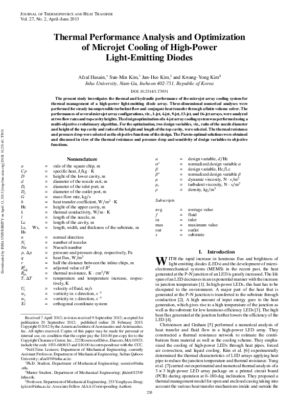 (PDF) Thermal Performance Analysis and Optimization of Microjet Cooling ...