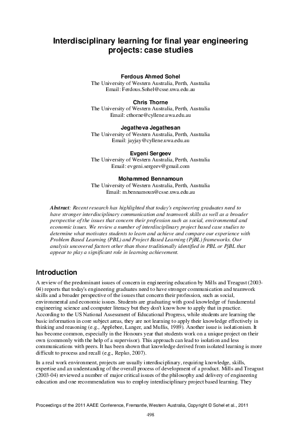 (PDF) Interdisciplinary learning for final year engineering projects ...