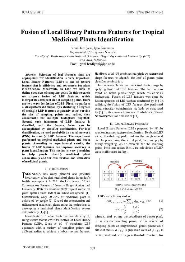 (PDF) Fusion of Local Binary Patterns features for tropical medicinal ...