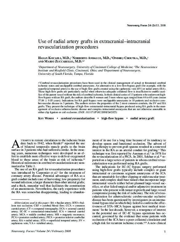 (PDF) Use of radial artery grafts in extracranial–intracranial ...