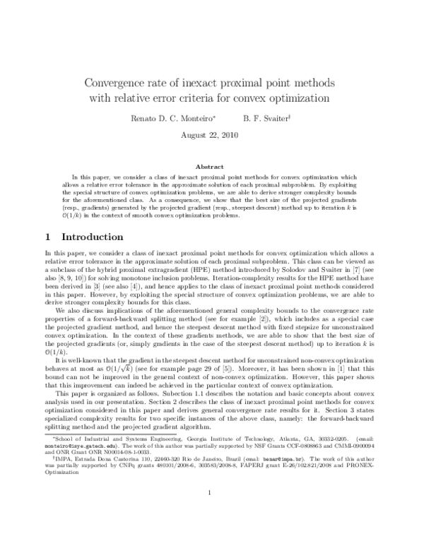 (PDF) Convergence rate of inexact proximal point methods with relative ...