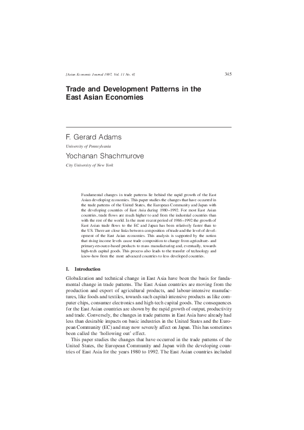 (PDF) Trade and Development Patterns in the East Asian Economies