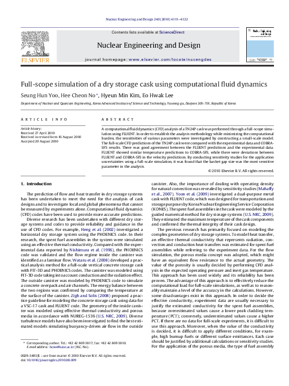 (PDF) Full-scope simulation of a dry storage cask using computational ...