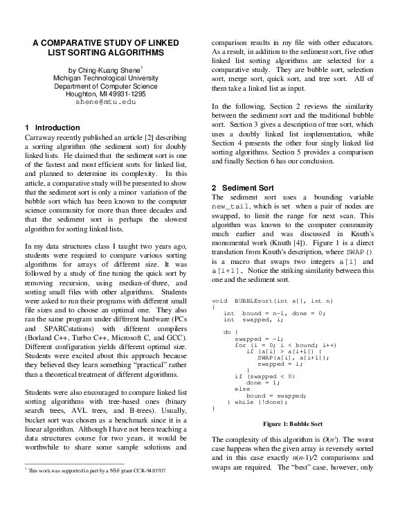 (PDF) A comparative study of linked list sorting algorithms