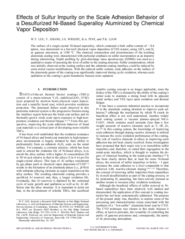 (PDF) Effects of sulfur impurity on the scale adhesion behavior of a ...