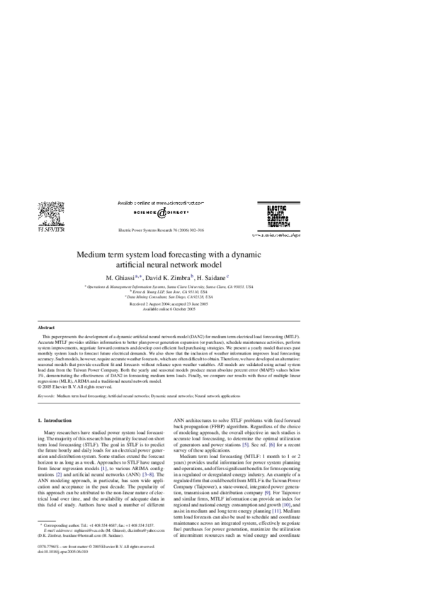 (PDF) Medium term system load forecasting with a dynamic artificial ...