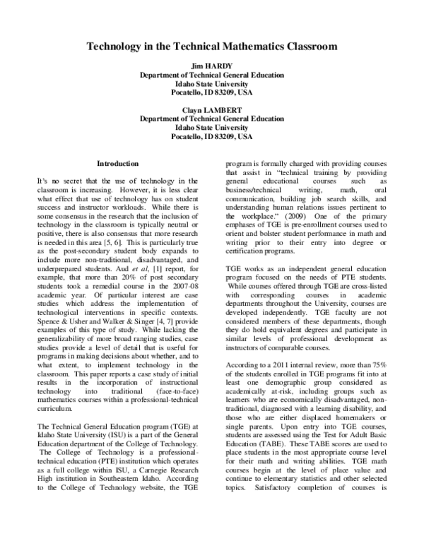 (PDF) Technology in the Technical Mathematics Classroom