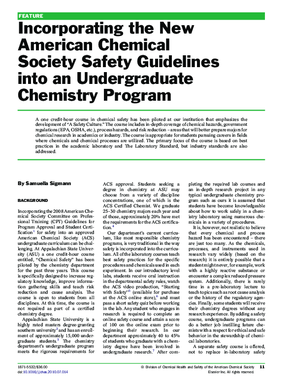 (PDF) Incorporating the New American Chemical Society Safety Guidelines into an Undergraduate