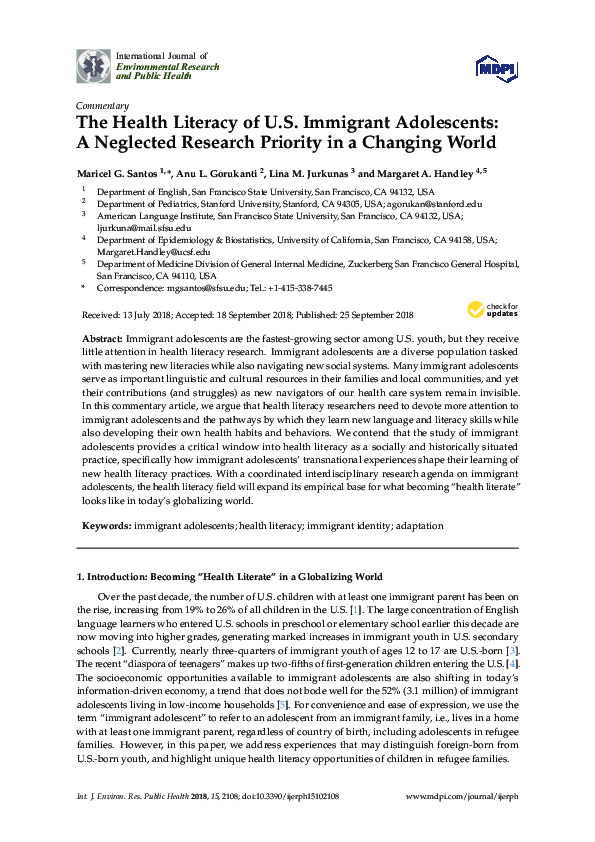 (PDF) The Health Literacy of U.S. Immigrant Adolescents: A Neglected ...