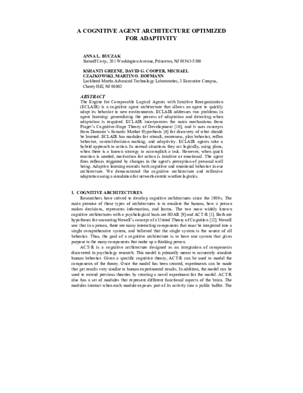 A cognitive agent architecture optimized for adaptivity