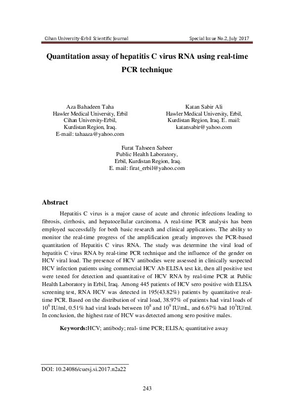 (PDF) Quantitation assay of hepatitis C virus RNA using real-time PCR ...