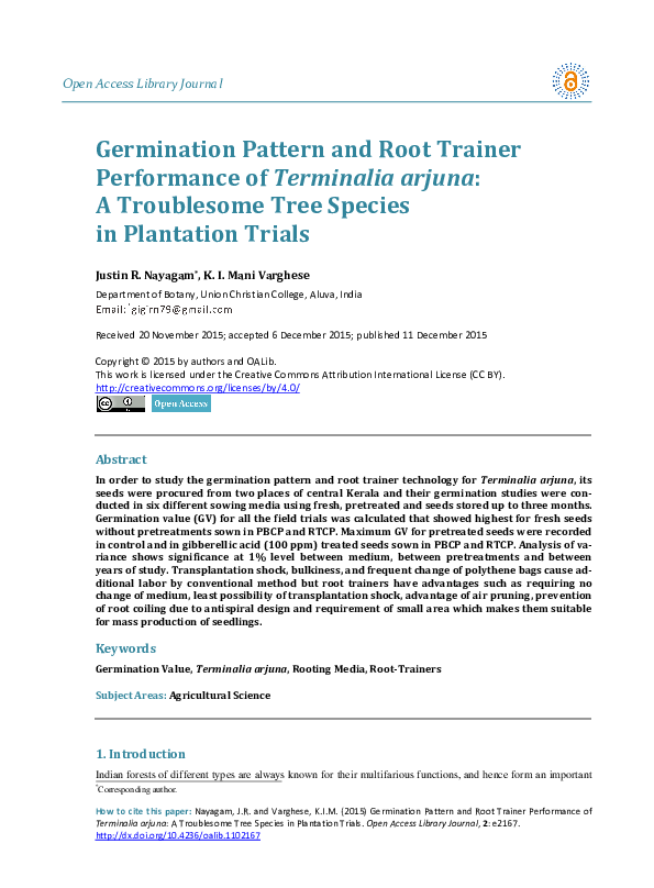 (PDF) Germination Pattern and Root Trainer Performance of Terminalia ...
