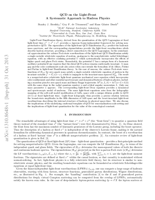 (PDF) QCD on the Light-Front : A Systematic Approach to Hadron Physics ()