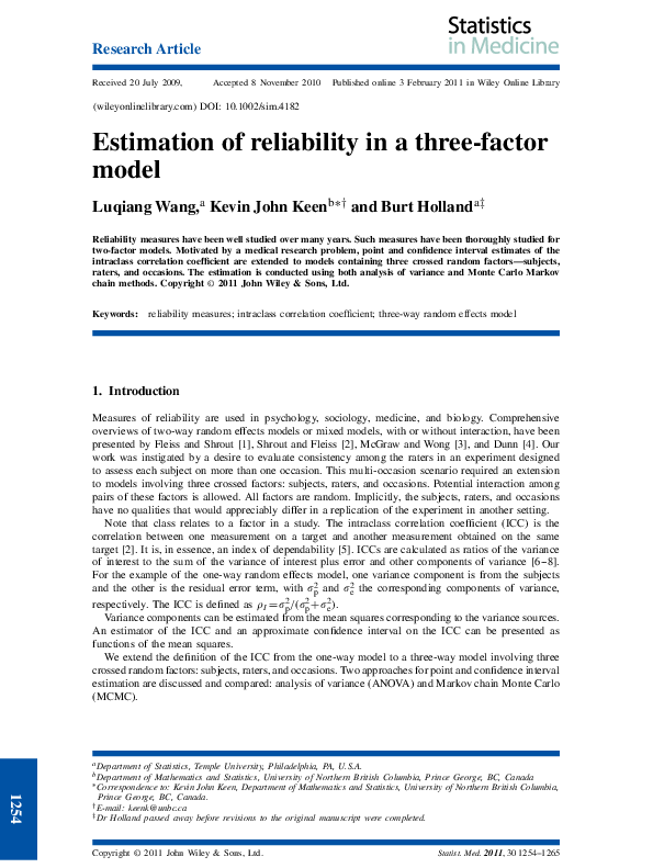 (PDF) Estimation of reliability in a three-factor model