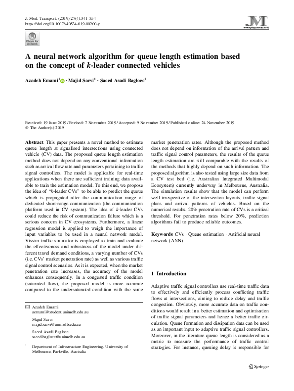 (PDF) A neural network algorithm for queue length estimation based on ...