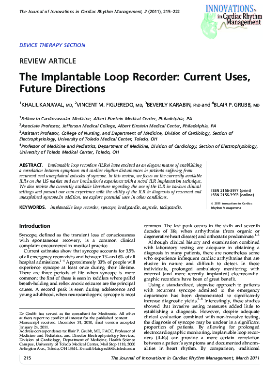 (PDF) The Implantable Loop Recorder: Current Uses, Future Directions