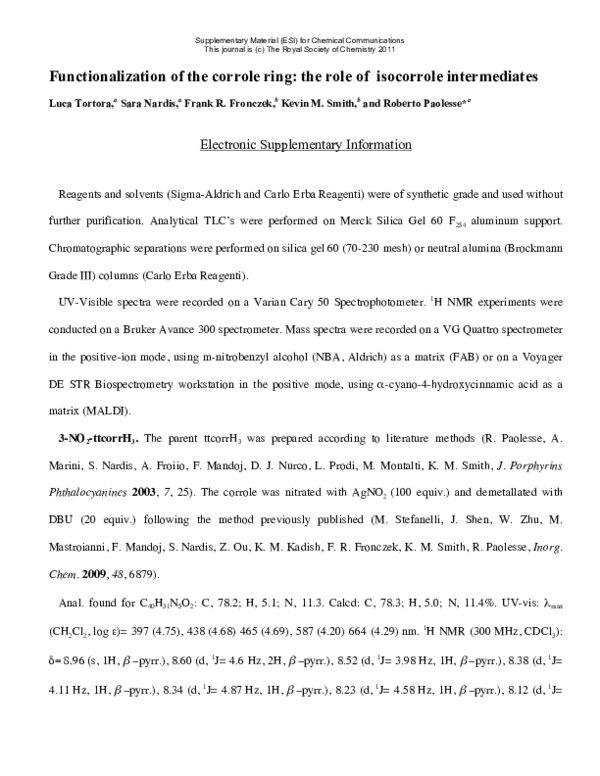(PDF) Functionalization of the corrole ring: the role of isocorrole ...