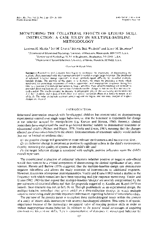 (PDF) Monitoring the collateral effects of leisure skill instruction: A ...