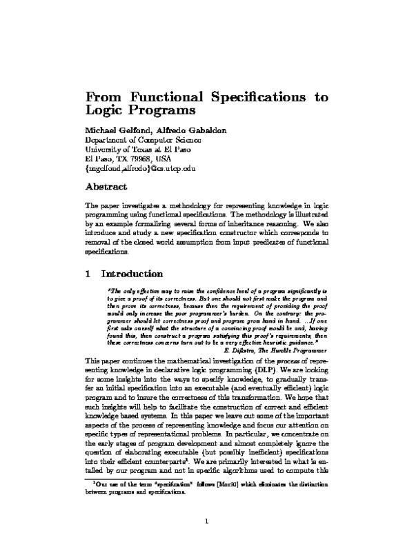 (PDF) From functional specifications to logic programs