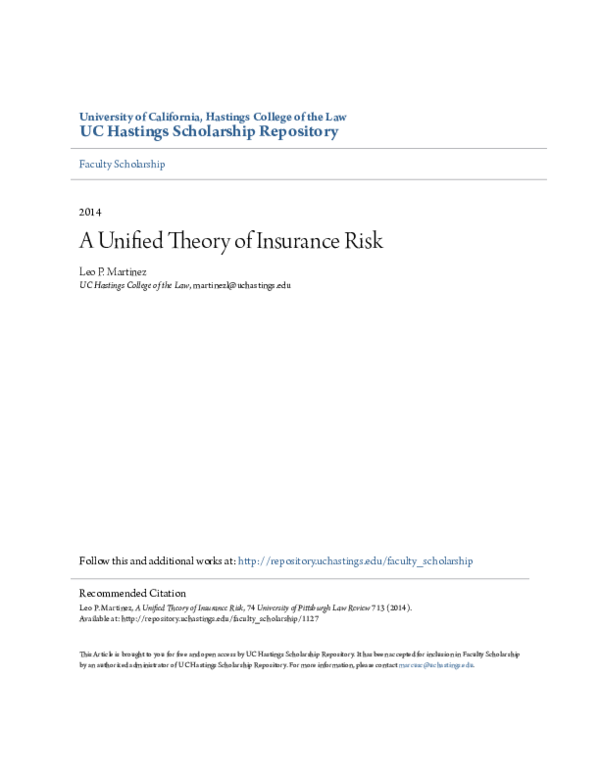 (PDF) A Unified Theory of Insurance Risk