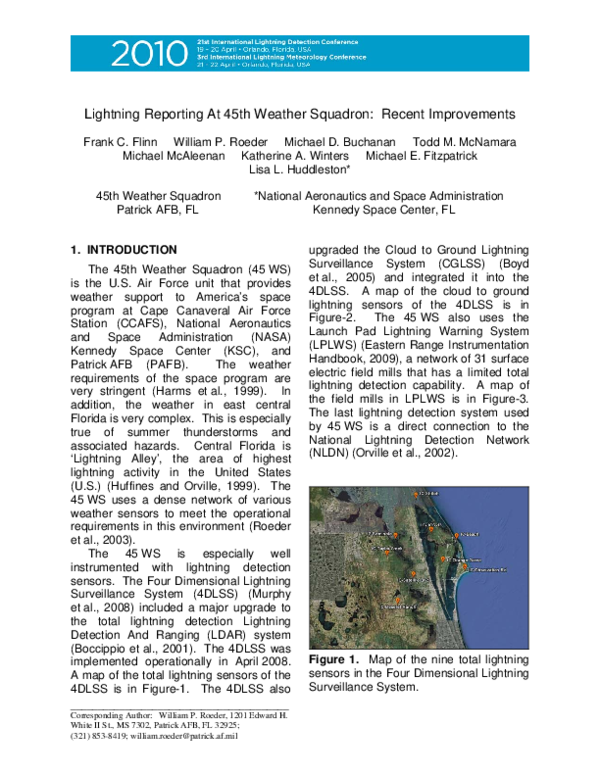 (PDF) Lightning Reporting at 45th Weather Squadron: Recent Improvements