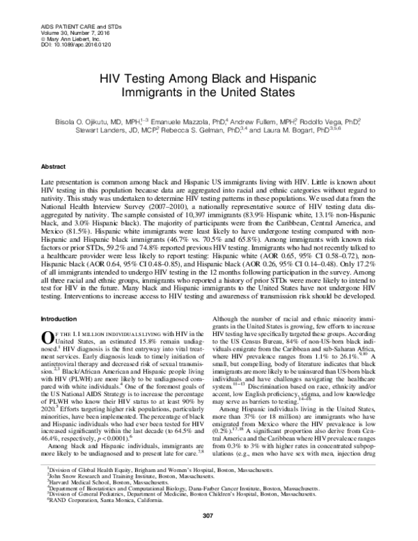 (PDF) HIV Testing Among Black and Hispanic Immigrants in the United