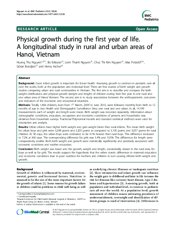 (PDF) Physical growth during the first year of life. A longitudinal ...
