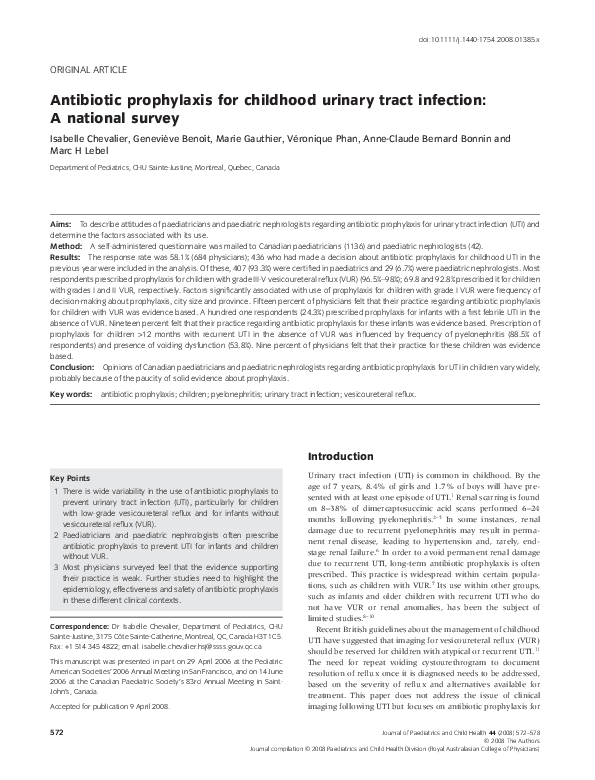 (PDF) Antibiotic prophylaxis for childhood urinary tract infection: A ...