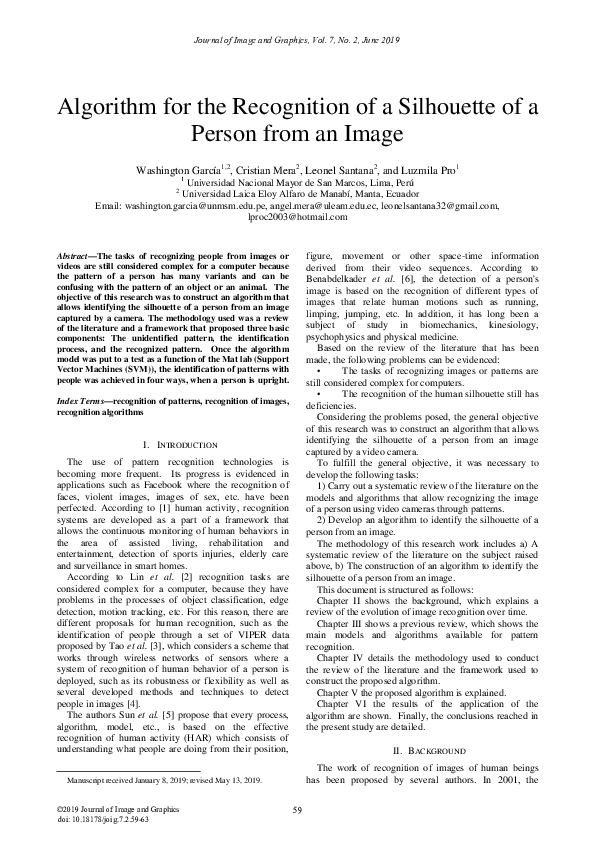 (PDF) Algorithm for the Recognition of a Silhouette of a Person from an ...