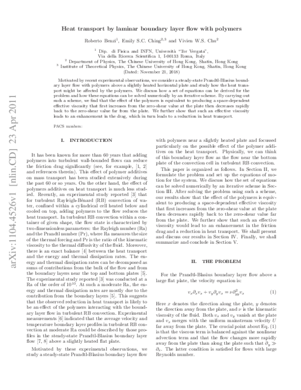 (PDF) Heat transport by laminar boundary layer flow with polymers