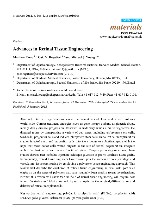 (PDF) Advances in Retinal Tissue Engineering