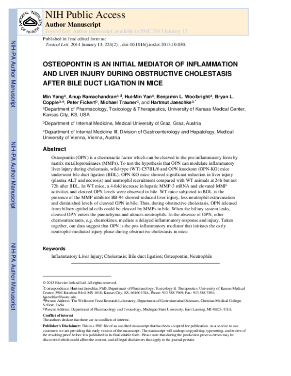 (PDF) Osteopontin is an initial mediator of inflammation and liver ...
