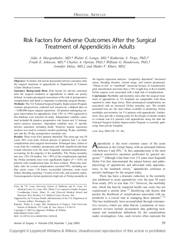 (PDF) Risk Factors for Adverse Outcomes After the Surgical Treatment of ...