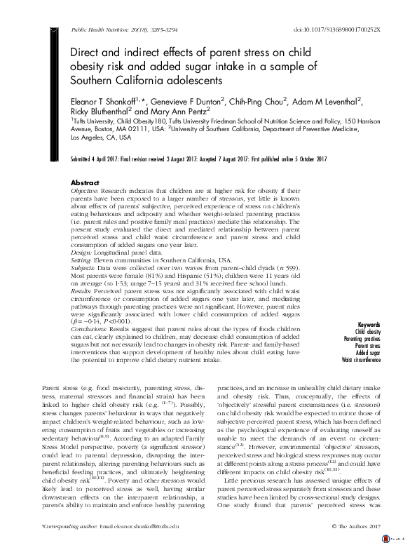 (PDF) Direct and indirect effects of parent stress on child obesity ...