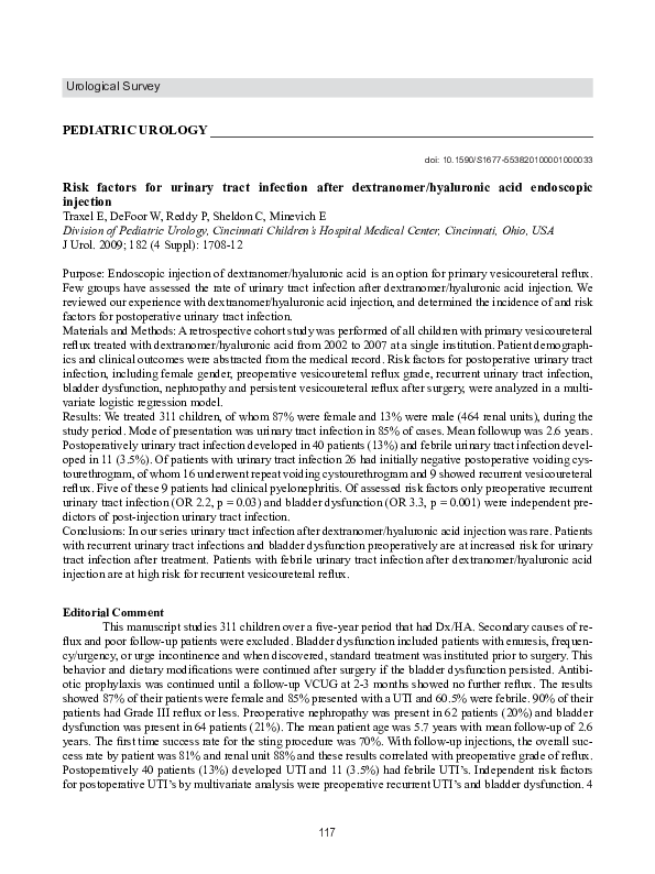 (PDF) Risk Factors for Urinary Tract Infection After Dextranomer ...