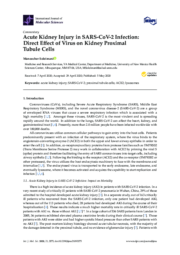 (PDF) Acute Kidney Injury in SARS-CoV-2 Infection: Direct Effect of ...