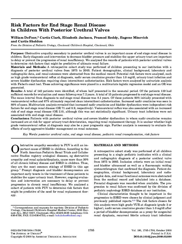 (PDF) Risk Factors for End Stage Renal Disease in Children With ...