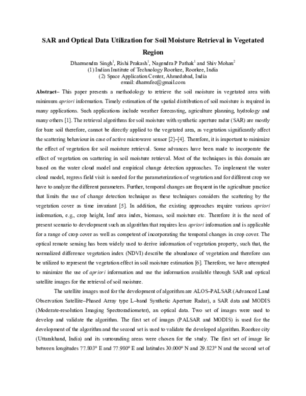 (PDF) SAR and optical data utilization for soil moisture retrieval in ...